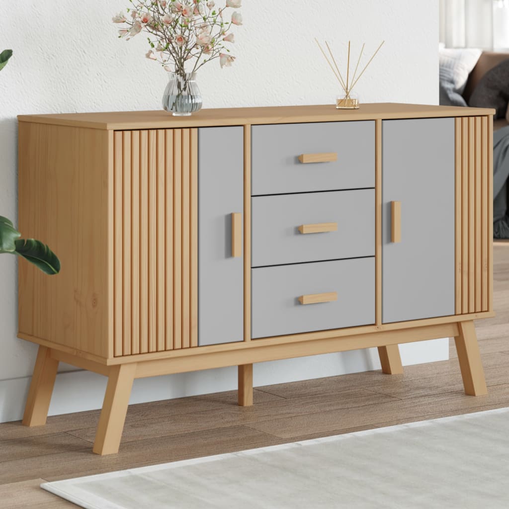 Sideboard OLDEN Grau und Braun 114x43x73,5 cm Massivholz Kiefer