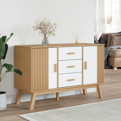 Sideboard OLDEN Weiß und Braun 114x43x73,5 cm Massivholz Kiefer