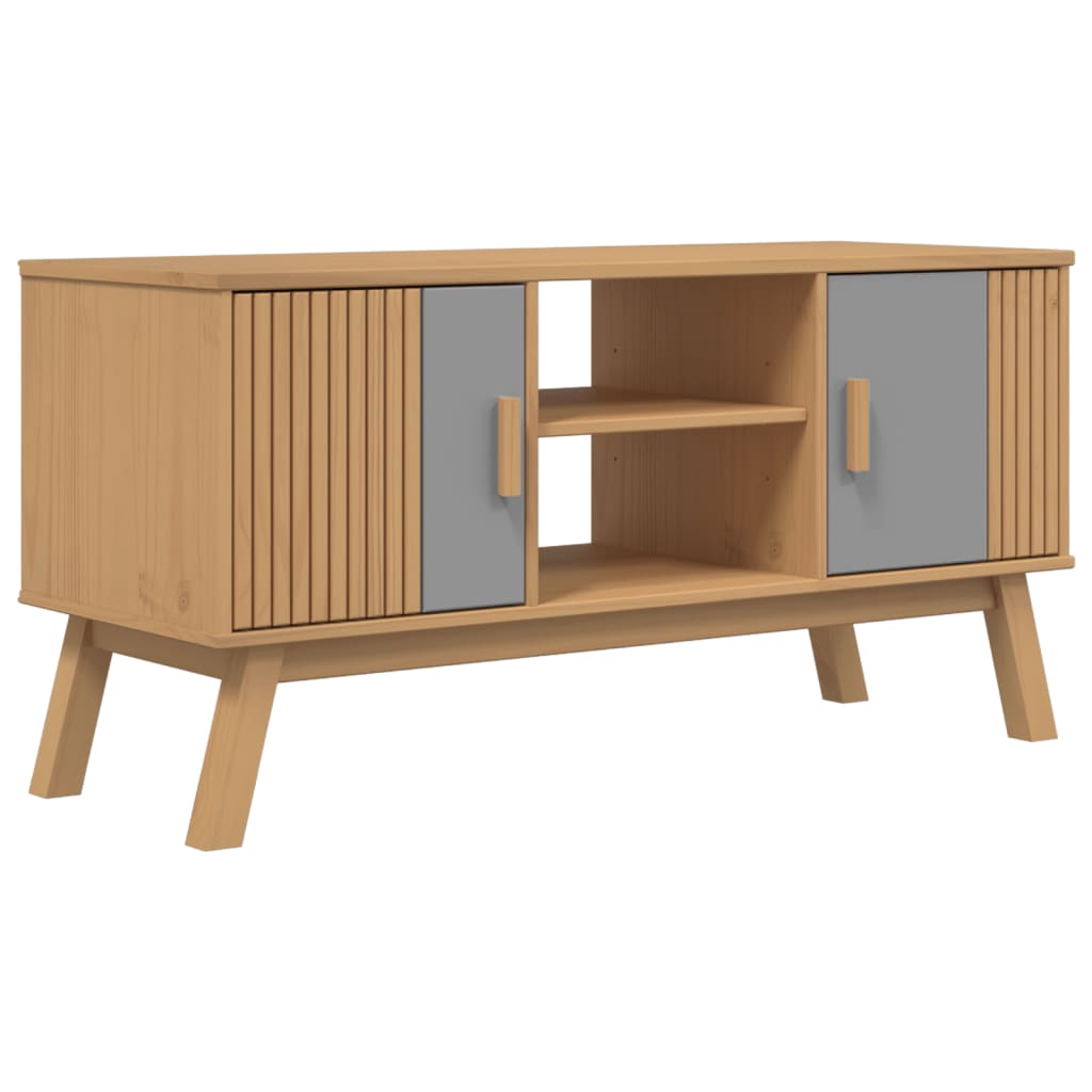 TV-Schrank OLDEN Grau und Braun 114x43x57 cm Massivholz Kiefer