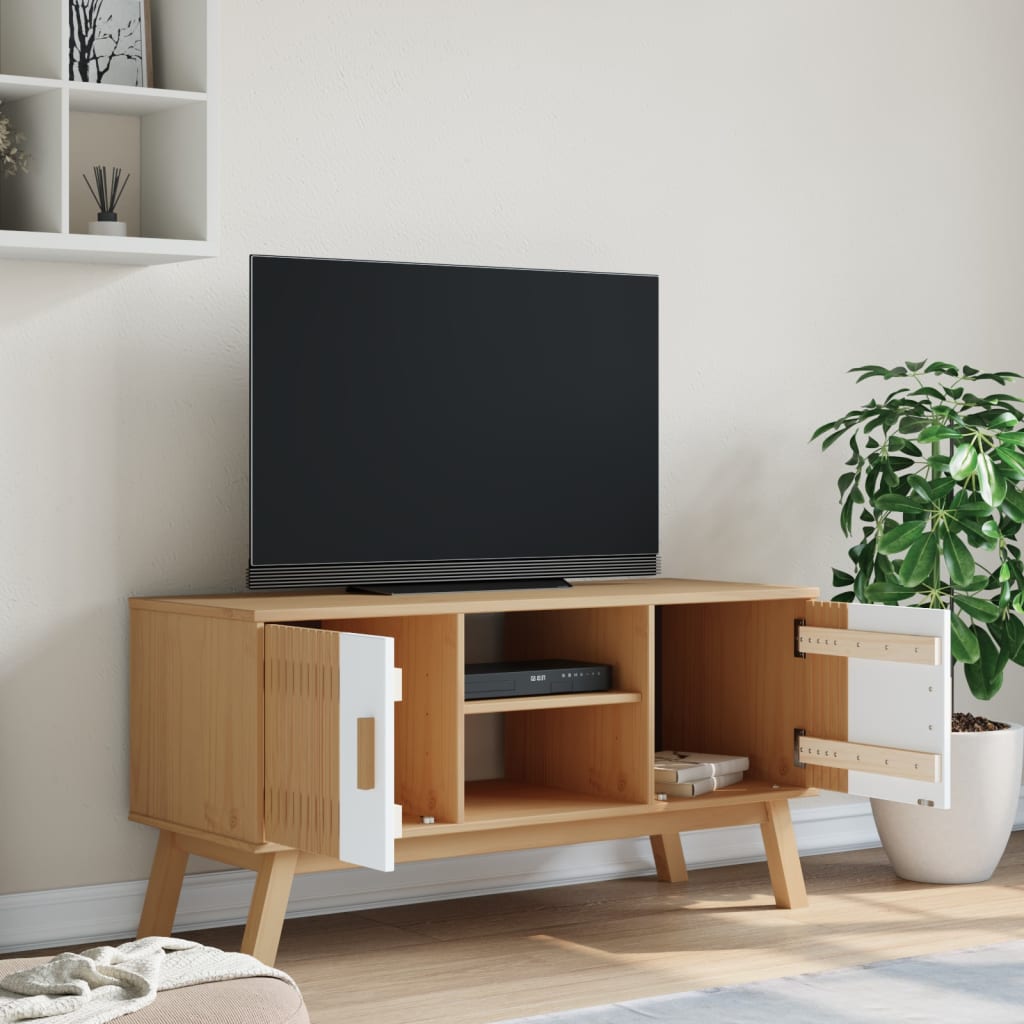 TV-Schrank OLDEN Weiß und Braun 114x43x57 cm Massivholz Kiefer