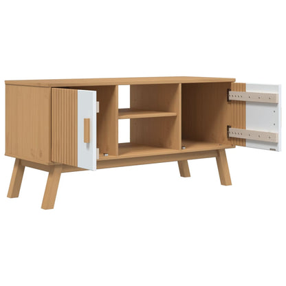 TV-Schrank OLDEN Weiß und Braun 114x43x57 cm Massivholz Kiefer