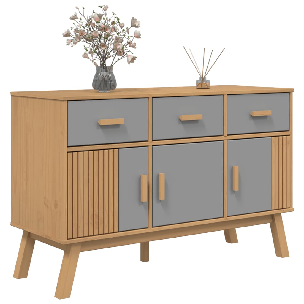 Sideboard OLDEN Grau und Braun 114x43x73,5 cm Massivholz Kiefer