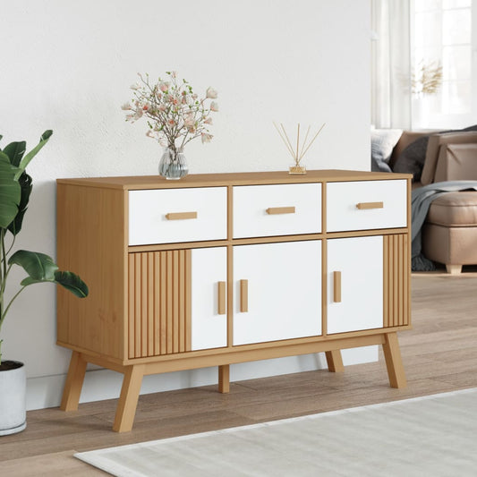 Sideboard OLDEN Weiß und Braun 114x43x73,5 cm Massivholz Kiefer