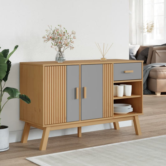 Sideboard OLDEN Grau und Braun 114x43x73,5 cm Massivholz Kiefer