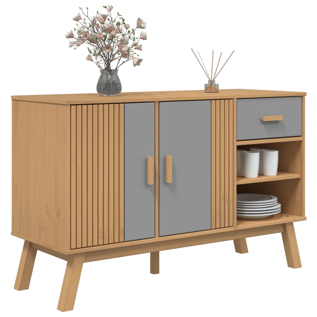 Sideboard OLDEN Grau und Braun 114x43x73,5 cm Massivholz Kiefer