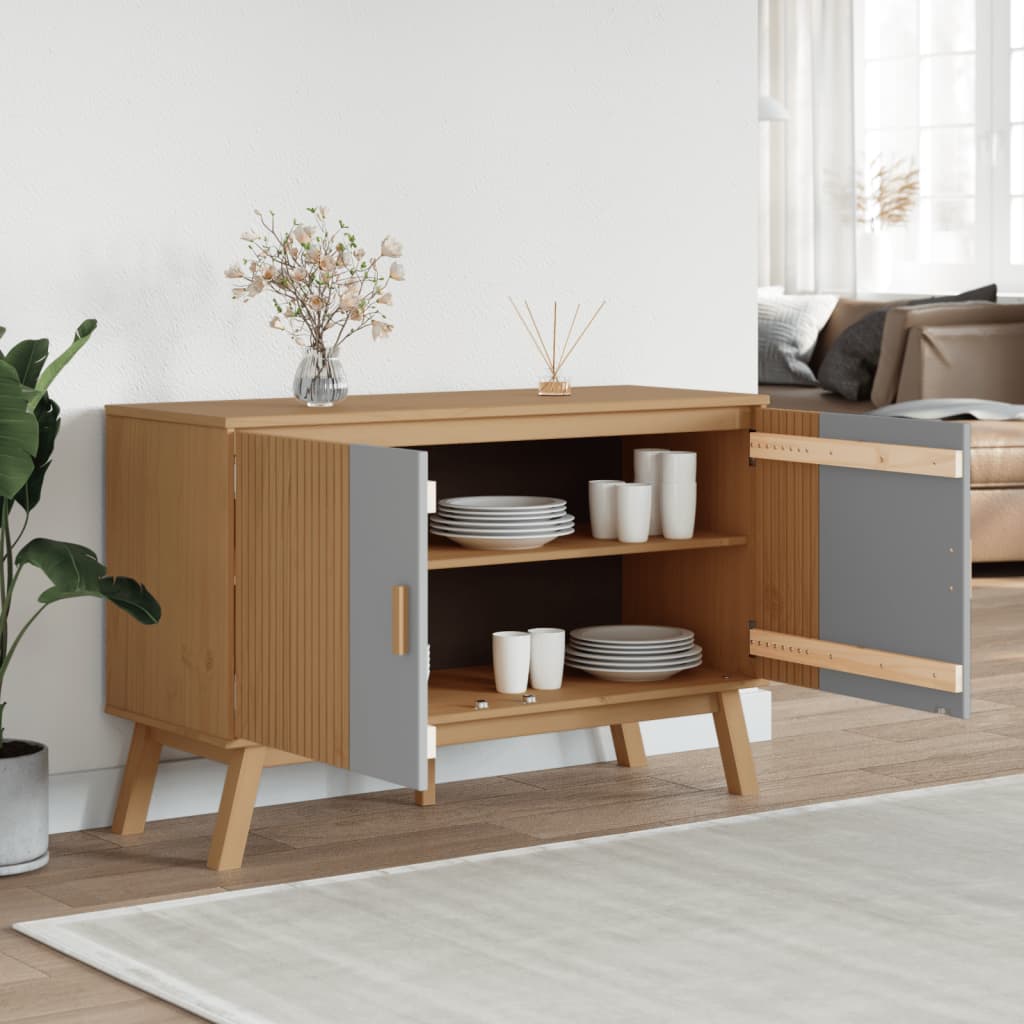 Sideboard OLDEN Grau und Braun 114x43x73,5 cm Massivholz Kiefer