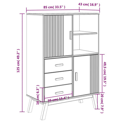 Highboard OLDEN Braun 85x43x125 cm Massivholz Kiefer