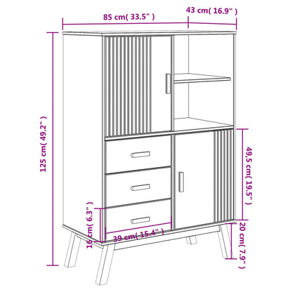 Highboard OLDEN Grau und Braun 85x43x125 cm Massivholz Kiefer