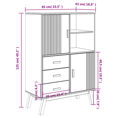 Highboard OLDEN Weiß und Braun 85x43x125 cm Massivholz Kiefer