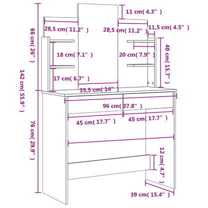 Schminktisch mit Spiegel Betongrau 96x39x142 cm