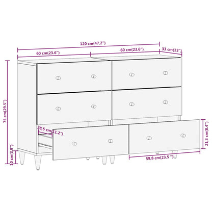 Beistellschränke 2 Stk. 60x33x75 cm Massivholz Mango