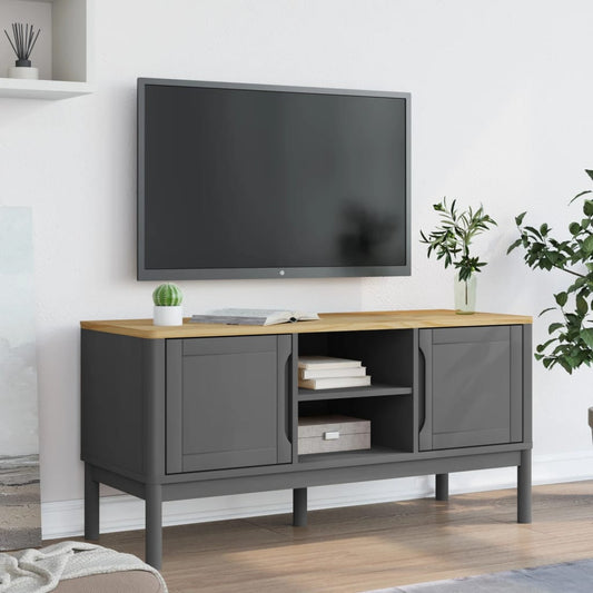 TV-Schrank FLORO Grau 114x43x55 cm Massivholz Kiefer