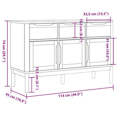 Sideboard FLORO Wachsbraun 114x43x74 cm Massivholz Kiefer