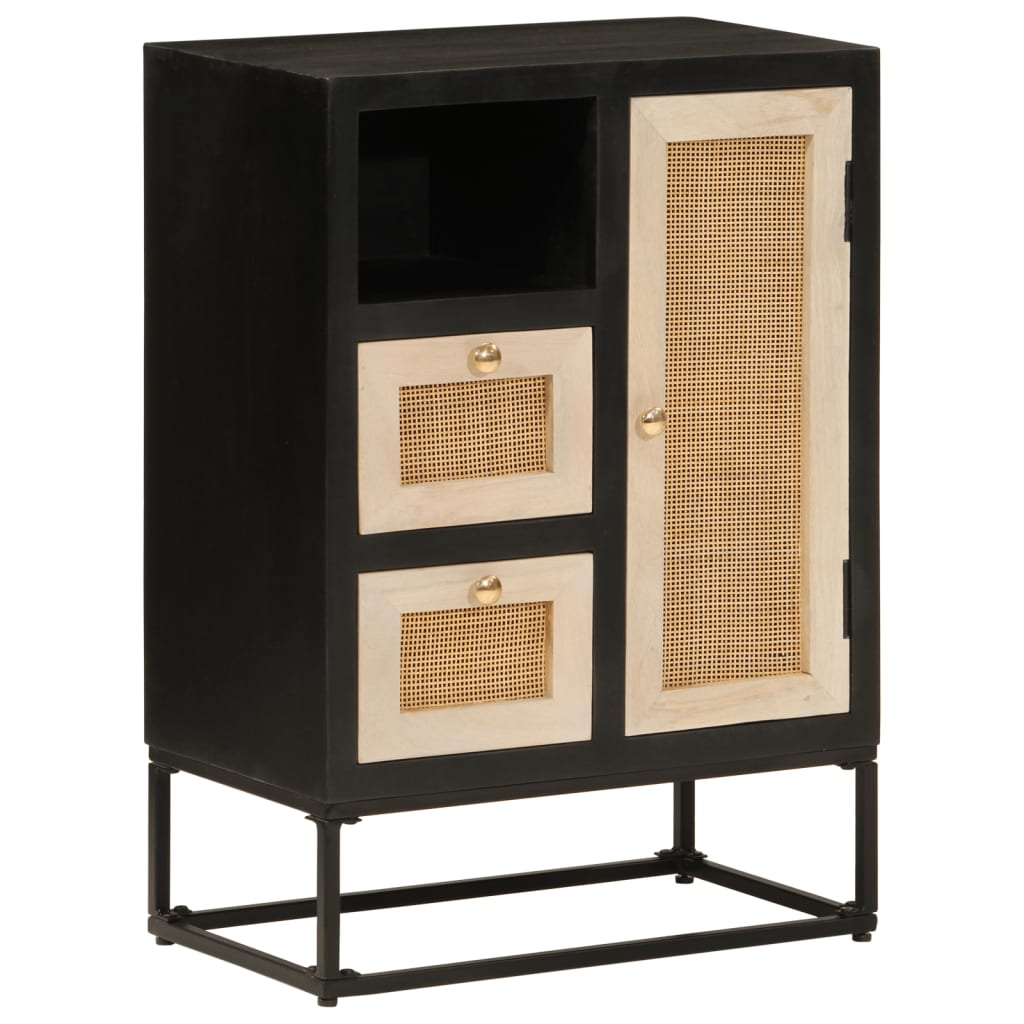 Sideboard Schwarz 55x30x76 cm Massivholz Mango und Eisen