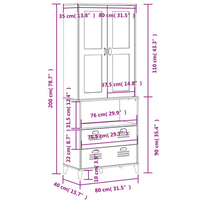 Highboard VIKEN Weiß 80x40x200 cm Massivholz Kiefer