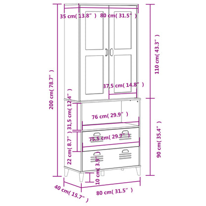 Highboard VIKEN Schwarz 80x40x200 cm Massivholz Kiefer