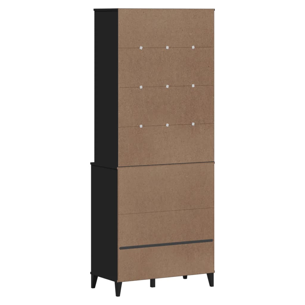 Highboard VIKEN Schwarz 80x40x200 cm Massivholz Kiefer