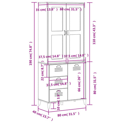 Highboard VIKEN Weiß 80x40x190 cm Massivholz Kiefer