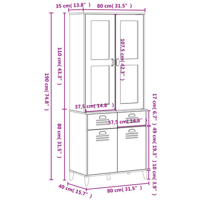 Highboard VIKEN Schwarz 80x40x190 cm Massivholz Kiefer