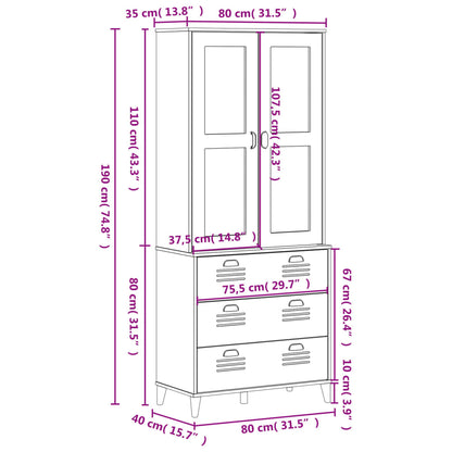 Highboard VIKEN Schwarz 80x40x190 cm Massivholz Kiefer