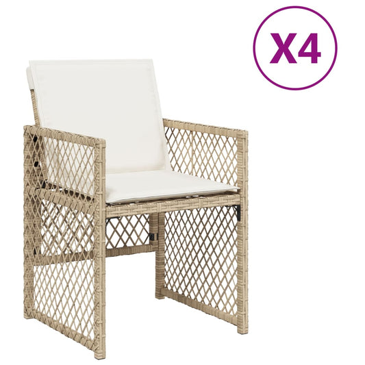 Gartenstühle mit Kissen 4 Stk. Beige Poly Rattan