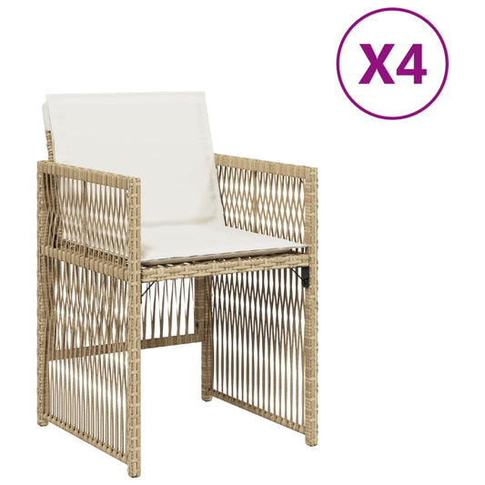Gartenstühle mit Kissen 4 Stk. Beige Poly Rattan