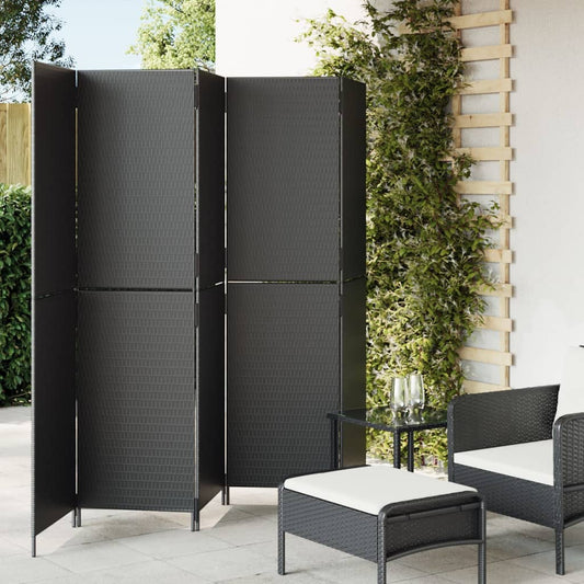 Paravent 5-tlg. Schwarz Poly Rattan