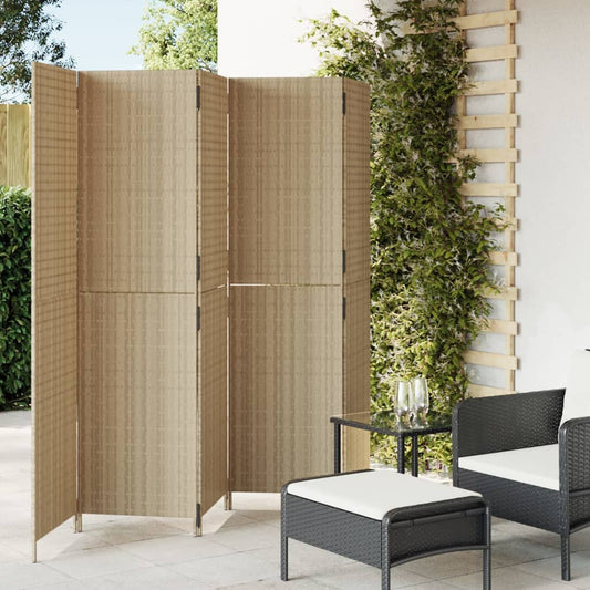 Paravent 5-tlg. Beige Poly Rattan