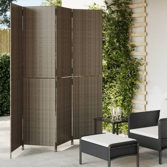 Paravent 4-tlg. Grau Poly Rattan