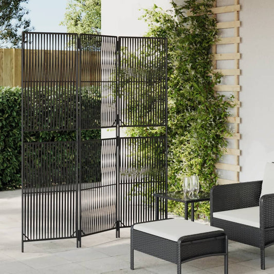 Paravent 3-tlg. Schwarz Poly Rattan