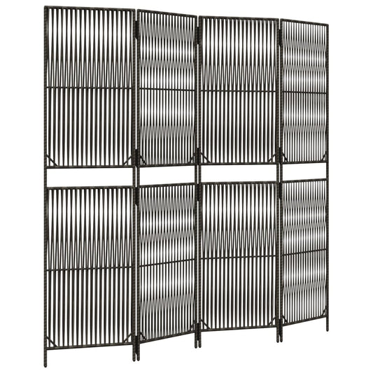 Paravent 4-tlg. Grau Poly Rattan