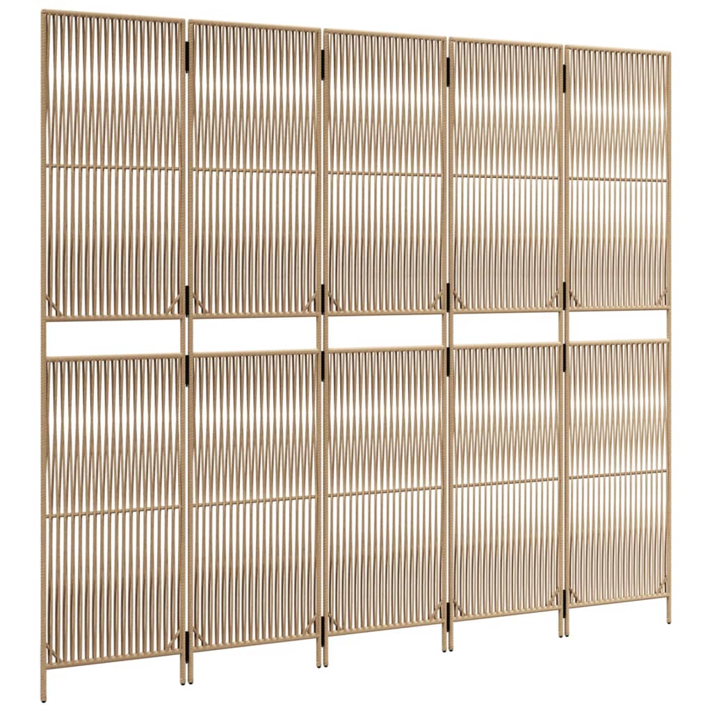 Paravent 5-tlg. Beige Poly Rattan