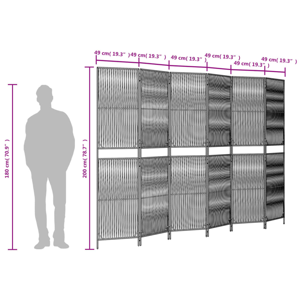 Paravent 6-tlg. Schwarz Poly Rattan