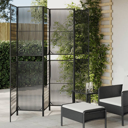 Paravent 6-tlg. Schwarz Poly Rattan