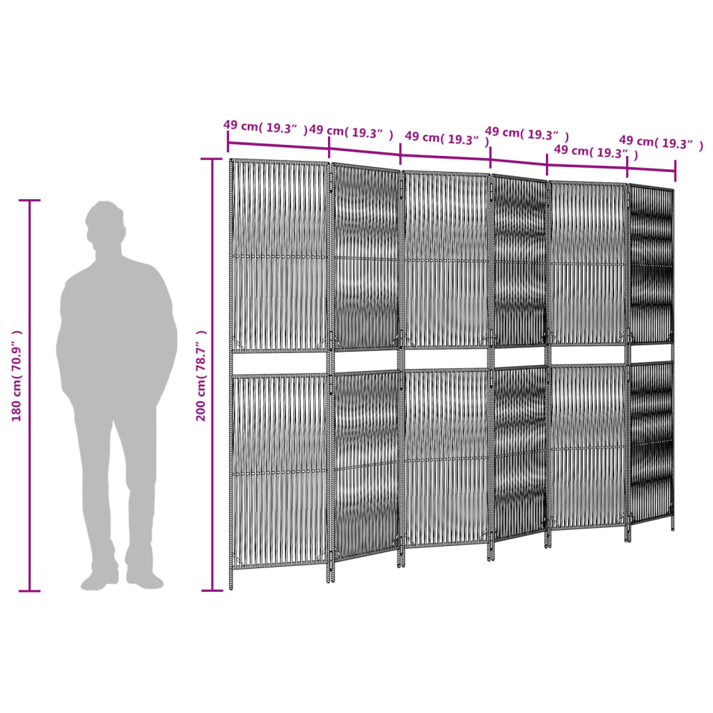 Paravent 6-tlg. Braun Poly Rattan