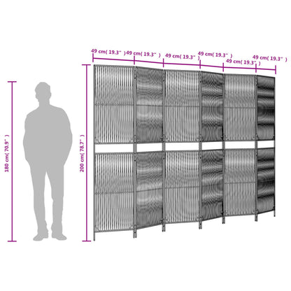 Paravent 6-tlg. Grau Poly Rattan