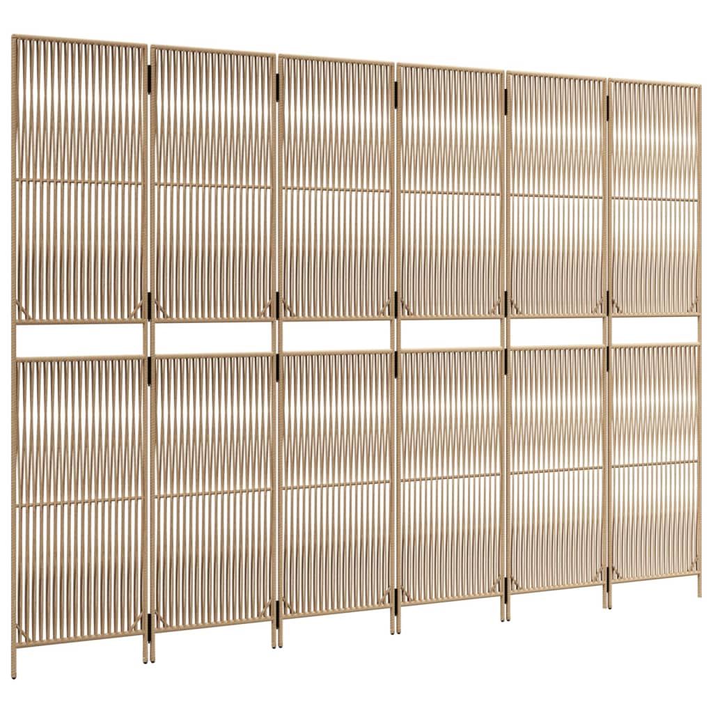 Paravent 6-tlg. Beige Poly Rattan