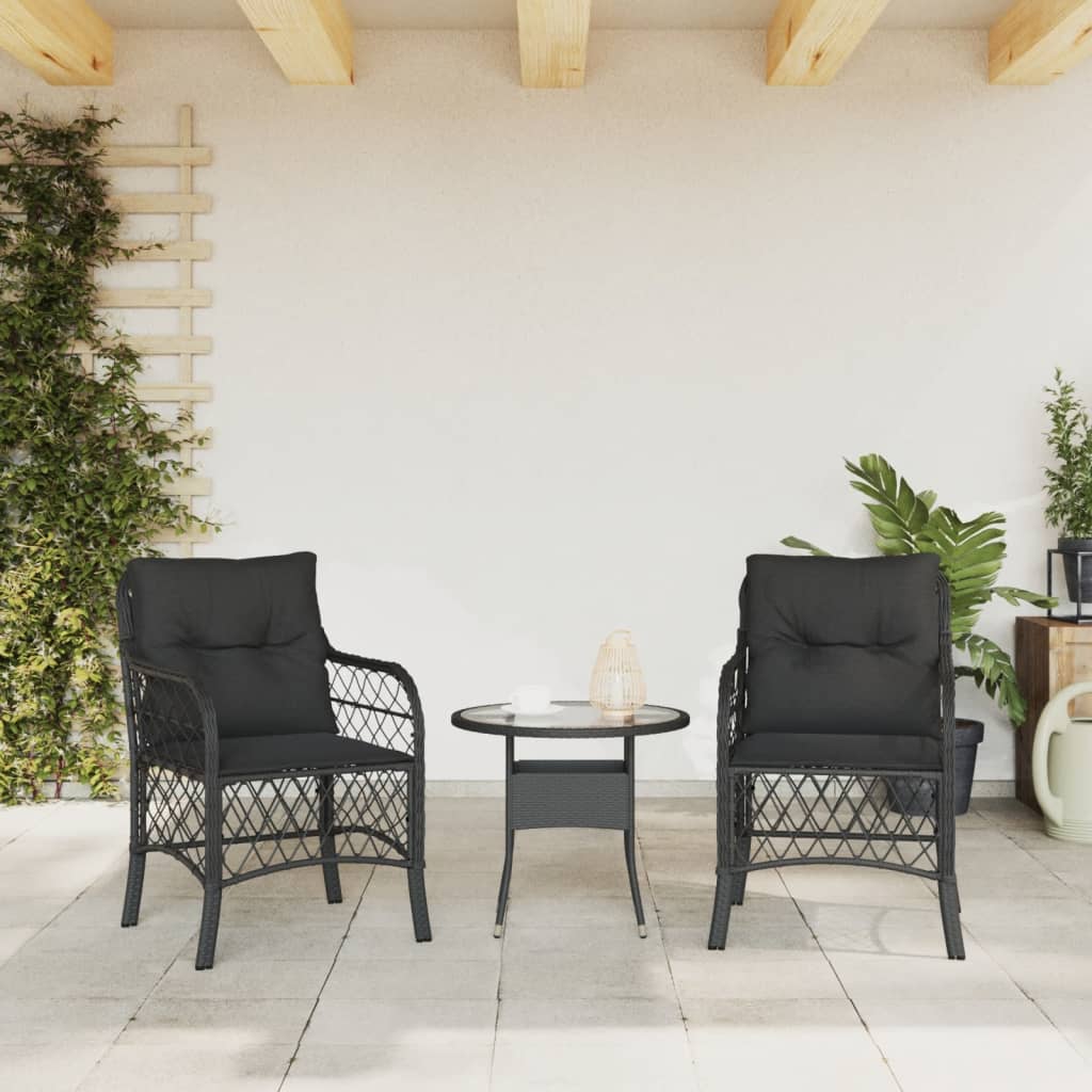 Gartenstühle mit Kissen 2 Stk. Schwarz Poly Rattan