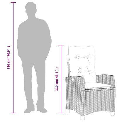 Gartensessel mit Kissen 2 Stk. Verstellbar Grau Poly Rattan