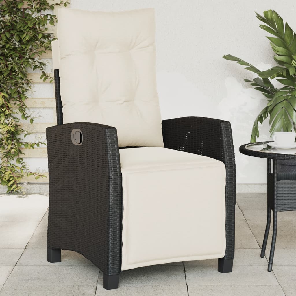 Gartensessel mit Fußteil Verstellbar Schwarz Poly Rattan