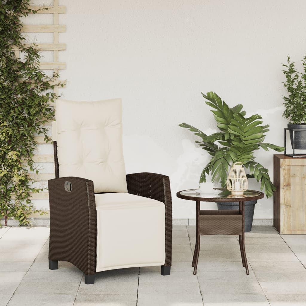 Gartensessel mit Fußteil Verstellbar Braun Poly Rattan