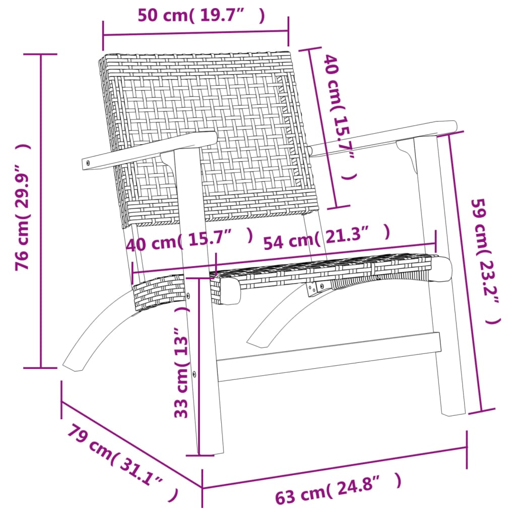 Gartenstühle 2 Stk. Schwarz Poly Rattan und Akazienholz