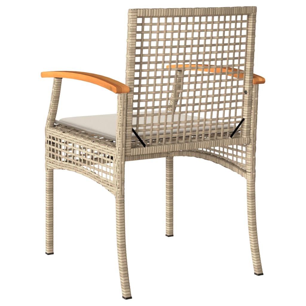 Gartenstühle mit Kissen 2 Stk. Beige Poly Rattan Akazienholz