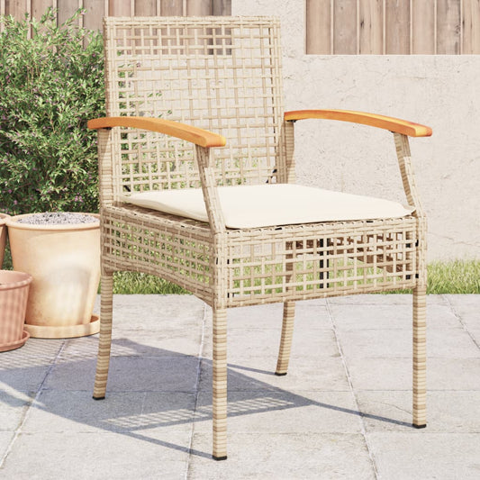 Gartenstühle mit Kissen 4 Stk. Beige Poly Rattan Akazienholz