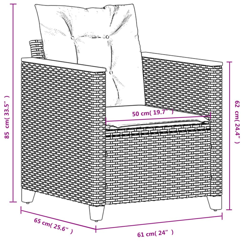 Gartensessel mit Kissen Schwarz Poly Rattan