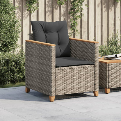 Gartensessel mit Kissen Grau Poly Rattan