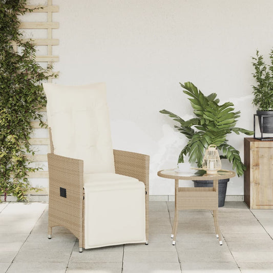 Gartensessel mit Kissen Verstellbar Beige Poly Rattan