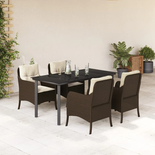 5-tlg. Garten-Essgruppe mit Kissen Braun Poly Rattan