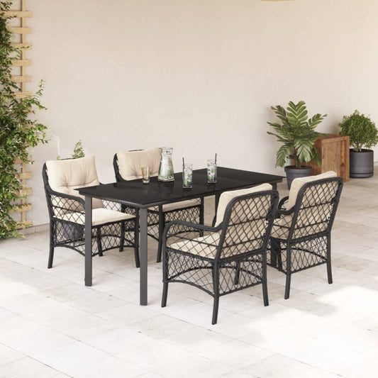 5-tlg. Garten-Essgruppe mit Kissen Schwarz Poly Rattan