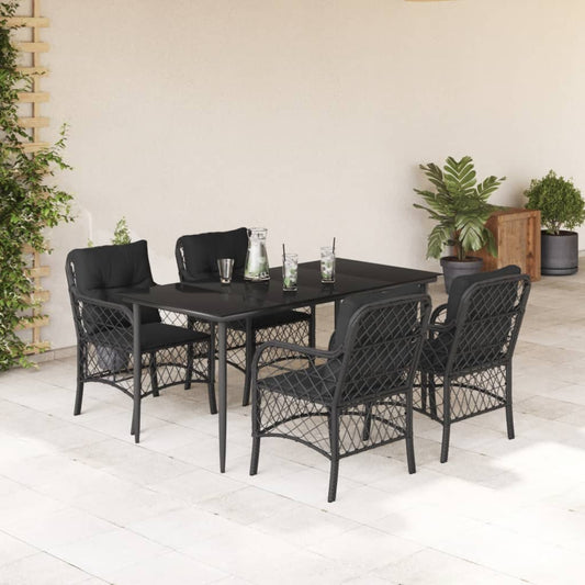 5-tlg. Garten-Essgruppe mit Kissen Schwarz Poly Rattan